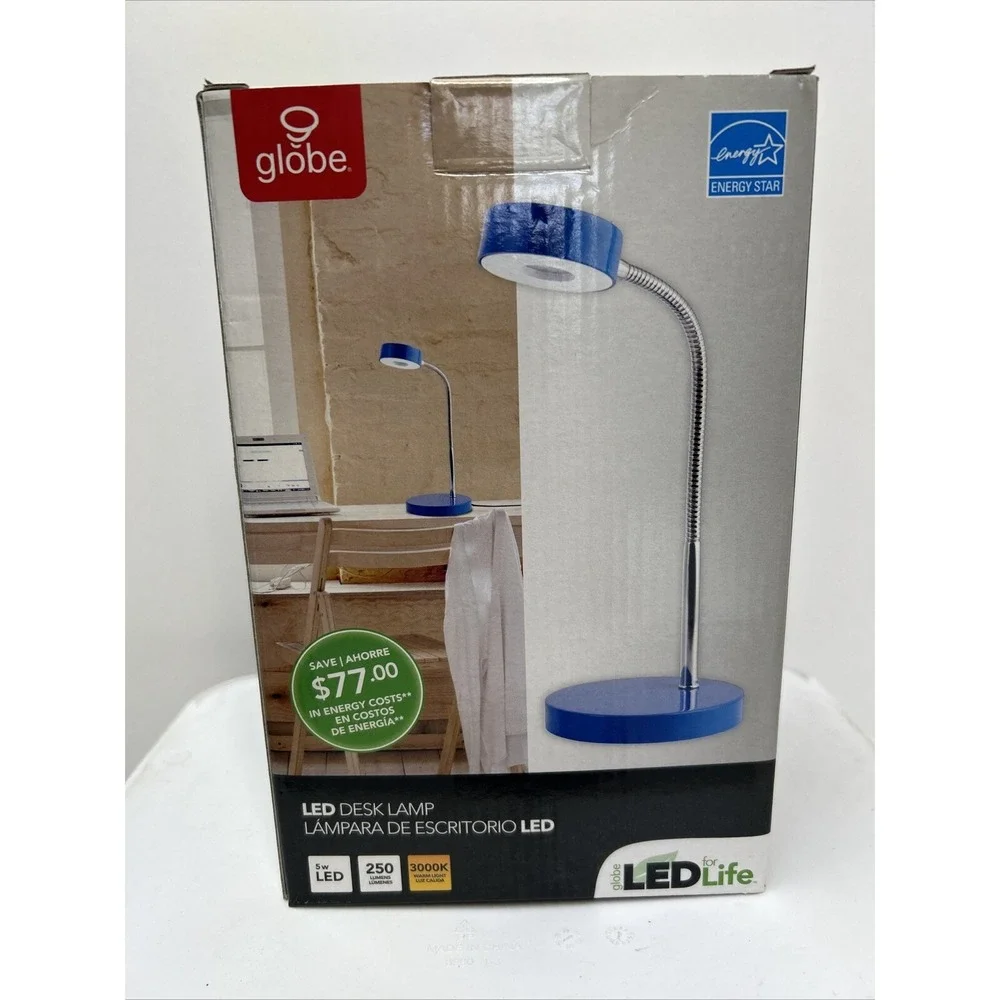 Globe Electric 12645 Energy Star Integrated LED Desk Lamp, Retro Blue, Chrome - Picture 4 of 6
